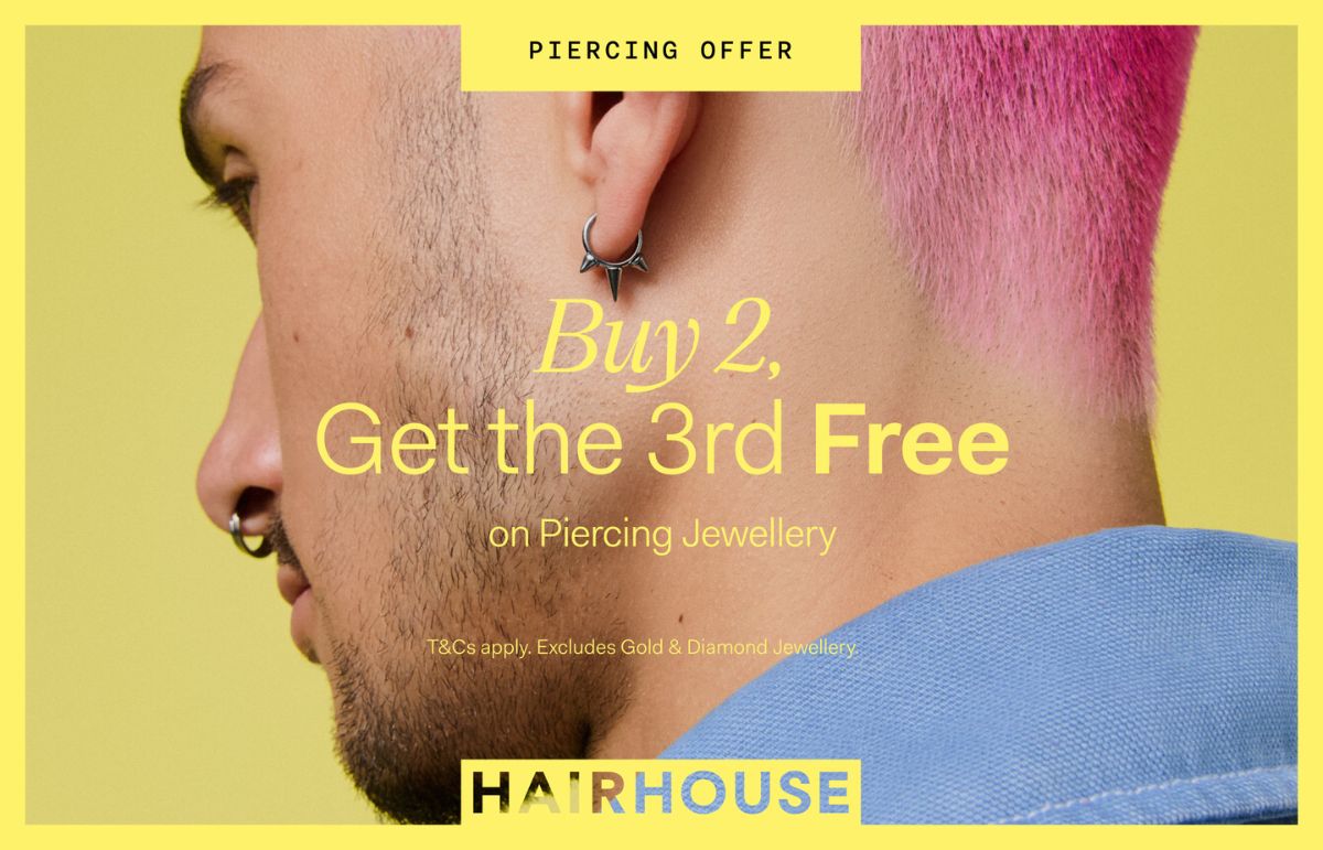 Buy 2, get the 3rd free on Piercing Jewellery at Hairhouse